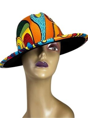 Vibrant Multicolor Rhinestone Embellished Fedora Hat ONE OF A KIND